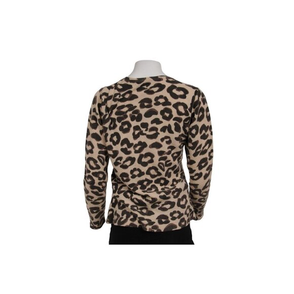 Hannah Rose Womens Leopard Print Sweater Medium Brown Cashmere Pullover - Picture 2 of 10